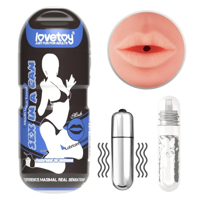 Lovetoy Sex In A Can Mouth Lotus Tunnel - Masturbator z wibracją, W kolorze cielistym, 16 cm