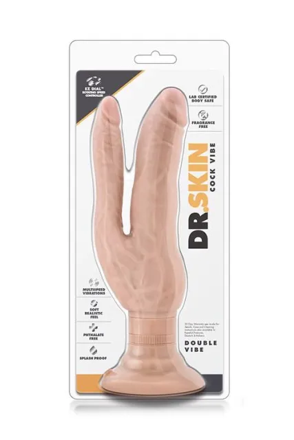 Двойной вибратор Blush Dr. Skin Cock Vibes Double Vibe, 24 см (бежевый)