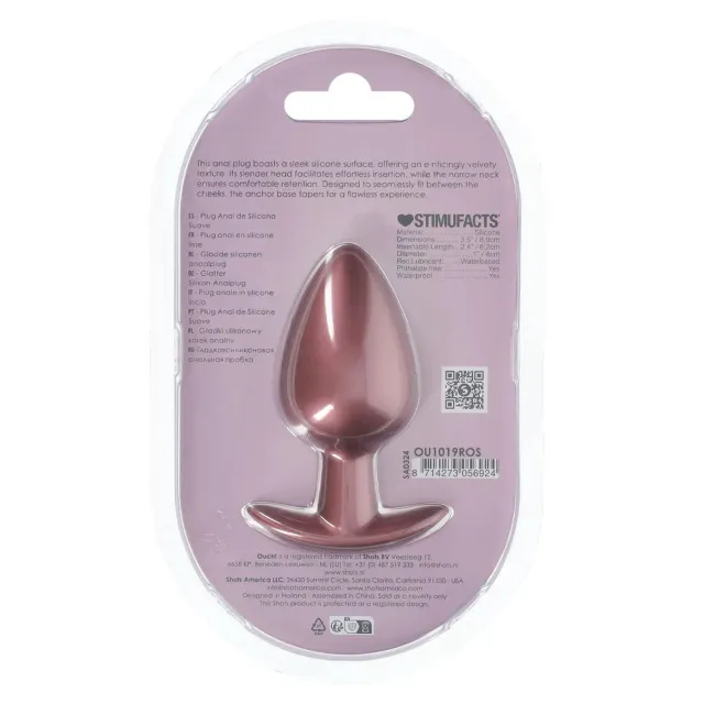 Анальная пробка Ouch! Smooth Anal Plug Metallic L, 8.9 см (розовое золото)