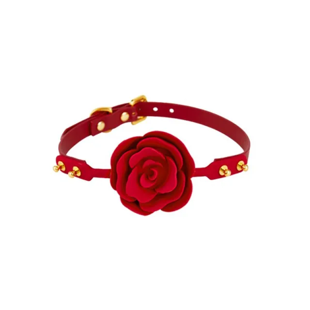 UPKO Rose Ball Gag Red Straps - Knebel silikonowy w kształcie róży z czerwonymi paskami, Czerwony
