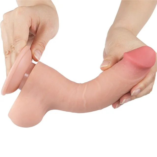 Lovetoy Sliding-Skin Dual Layer Dong 8'' - Dildo, W kolorze cielistym, 20 cm