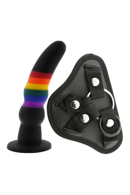 Страпон Dream Toys Colourful Love, 17 см (радужный/черный)
