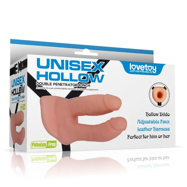 Страпон для подвійного проникнення LoveToy Unisex Hollow Double Penetrator, 18 см (тілесний)