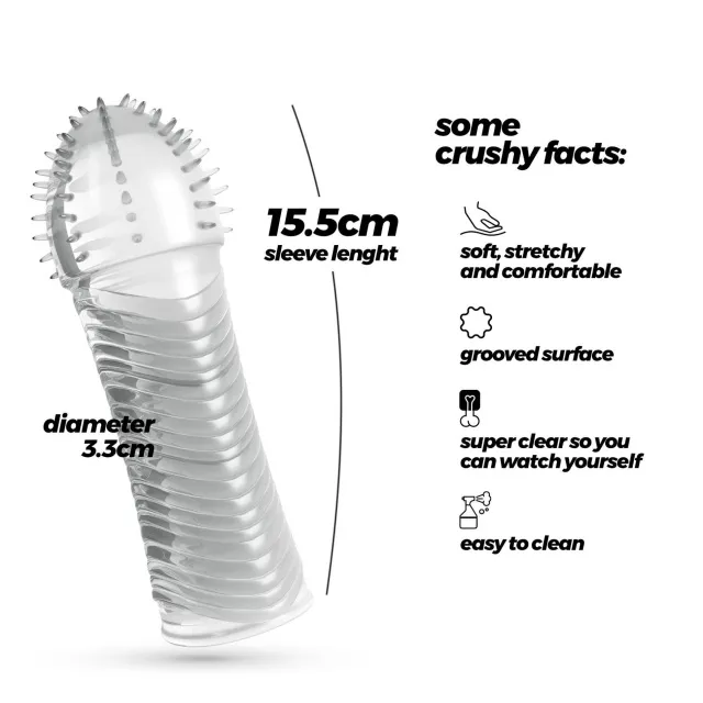 Crushious Ribbed Penis Sleeve - Nakładka na penisa, Przezroczysty, 15.5 cm