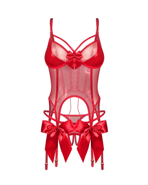Корсет та стрінги Obsessive Gifty Red, L/XL (червоний)