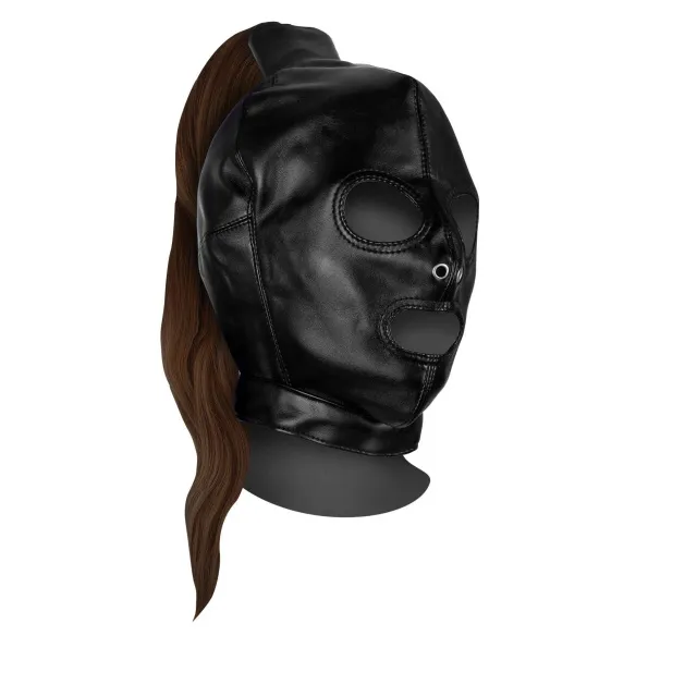 Ouch Mask with Brown Ponytail - Maska z kucykiem, Czarny, One size
