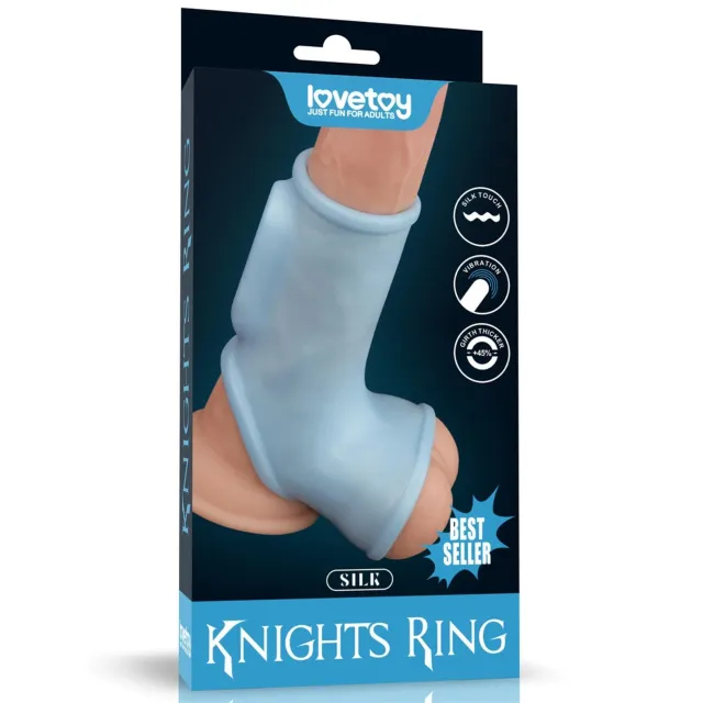 Насадка на пеніс Knights Ring Vibrating Silk With Scrotum Sleeve (блакитний)