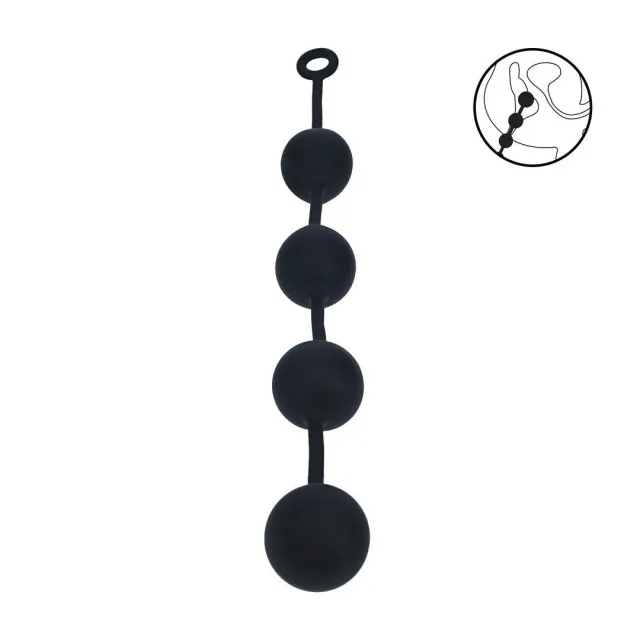 Shots Round Silicone Anal Balls - Łańcuszek analny, Czarny, 52.5 cm