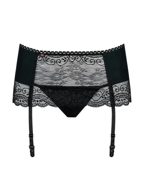 Пояс для панчіх і стрінги в комплекті Obsessive Miamor, S/M (чорний)