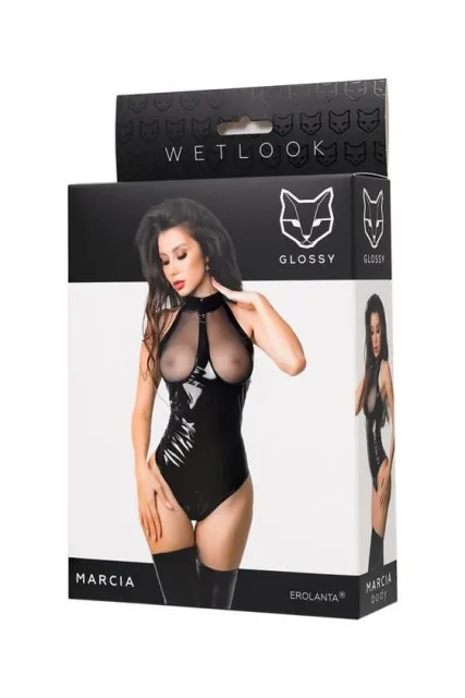 Боди Glossy Marcia Wetlook, L (черный)