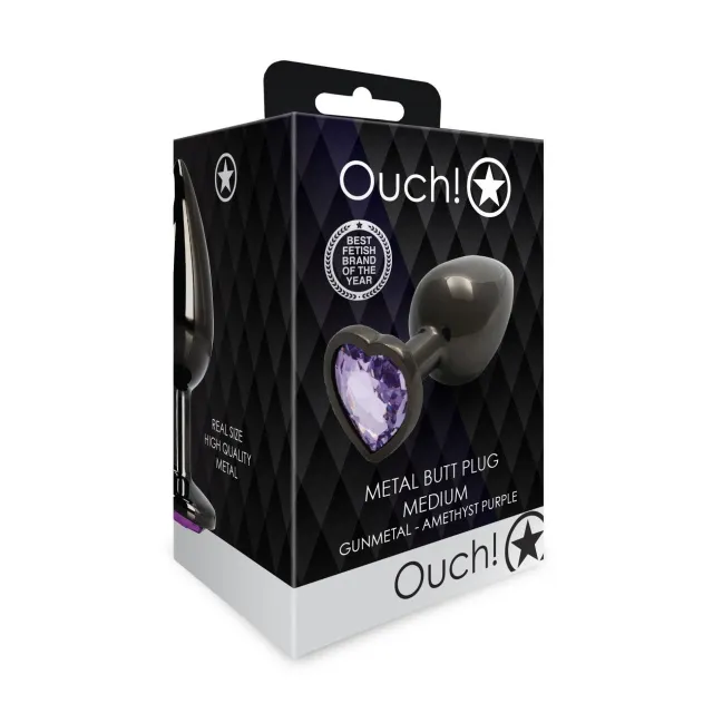 Анальная пробка Ouch! Heart Gem Butt Plug Medium, 8 см (черный)