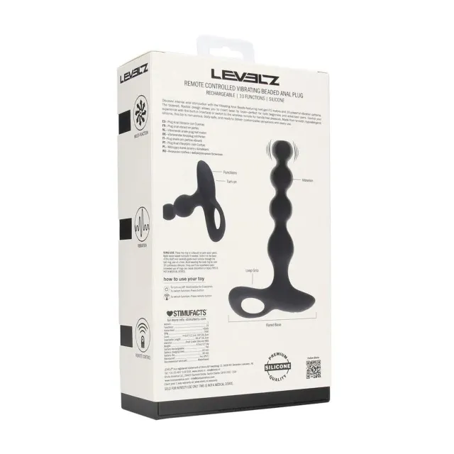 Анальная пробка Levelz Remote Control Beaded Vibrating, 20.3 см (черный)
