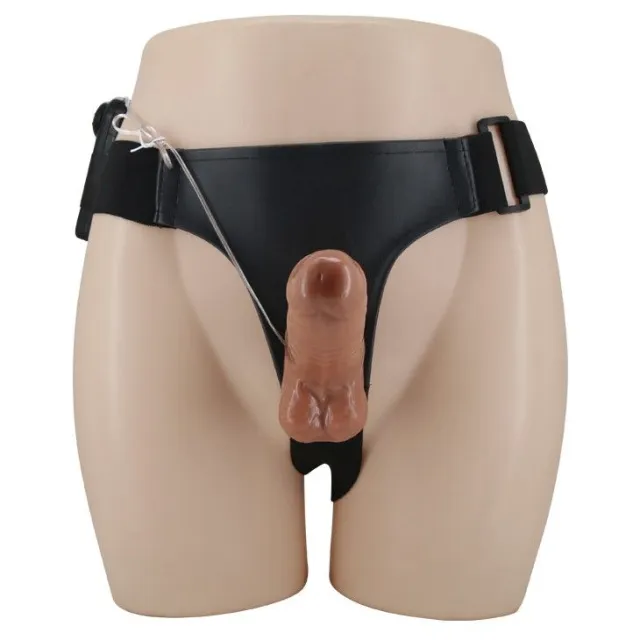 Подвійний страпон з вібрацією Ultra Passionate Harness Dual Penis, 16 см (коричневий)