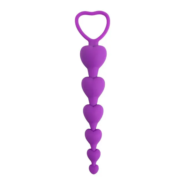 Fantasy Anal Beads Heart - Łańcuszek analny, Fioletowy, 18 cm
