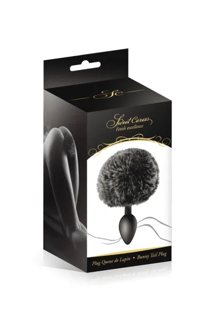Sweet Caress Black Pompom Anal Plug - Korek analny, Czarny, 12 cm
