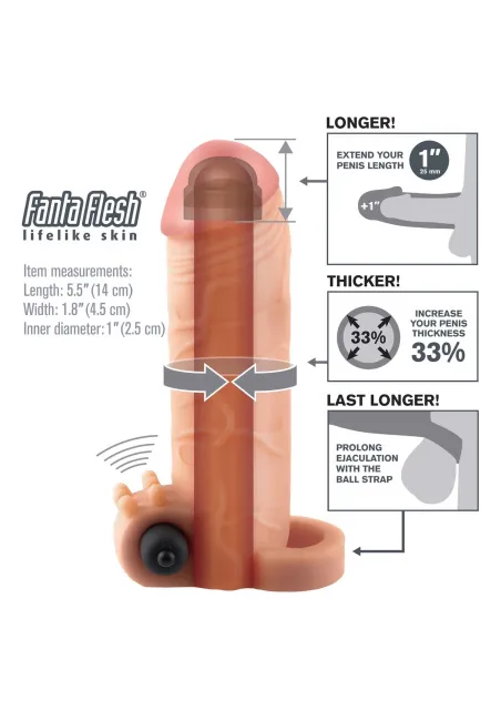 Насадка на пенис Fantasy X-tensions Vibrating Real Feel 1 inch, 14 см (телесный)