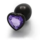 Ouch! Heart Gem Butt Plug Small - Korek analny, Czarny, 6.9 cm, S