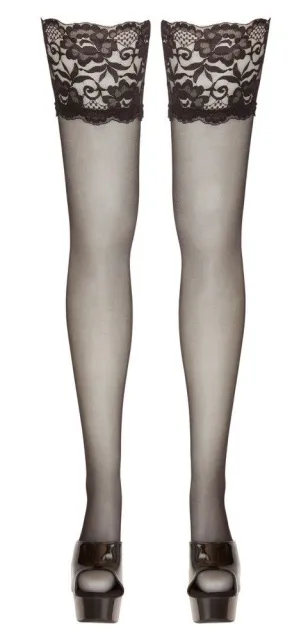 Панчохи Cottelli Legwear з широким мереживом, XL (чорний)