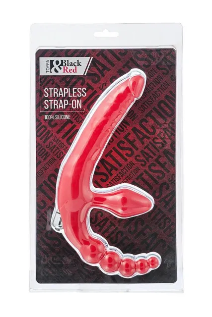 Безремневой страпон Toyfa Black&Red с виброяйцом, 35 см (красный)