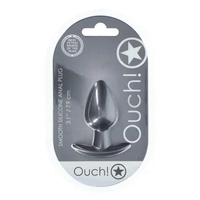 Анальная пробка Ouch! Smooth Anal Plug Metallic M, 7.9 см (серый)