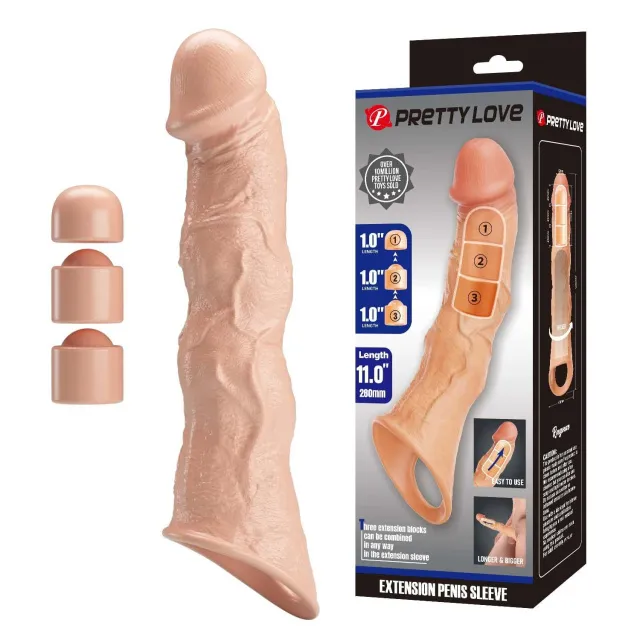 Насадка на пеніс Pretty Love Extension Penis Sleeve Blocks, 28 см (тілесний)