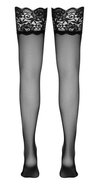 Панчохи Cottelli Legwear з широким мереживом, XL (чорний)