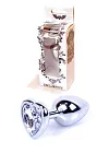 B - Series HeavyFun Jewellery Silver Heart Plug - Metalowy korek analny z kryształem, Przezroczysty, 7 cm