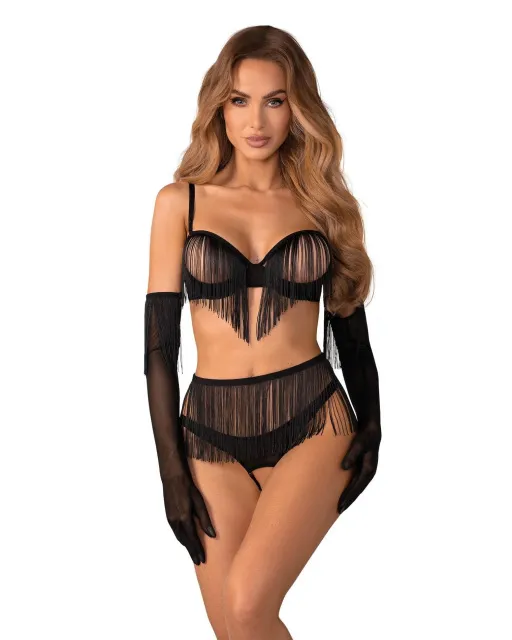 Комплект белья Obsessive Rossay otwarty, 2XL/3XL (черный)
