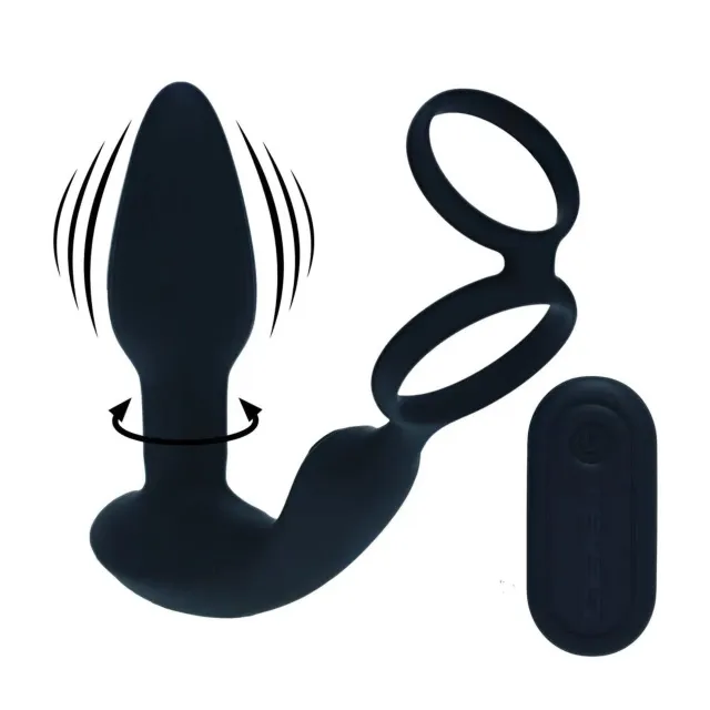 Стимулятор простаты Levelz Dual Vibrating Remote Rotating Beads, 17.3 см (черный)