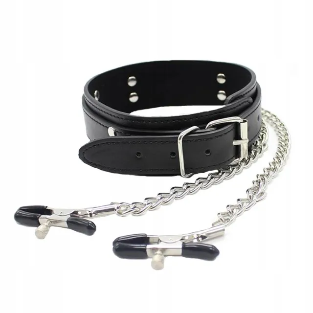 Ошейник с зажимами для сосков Fetish Addict Collar With Nipple Clamps, 51,5 см (черный)