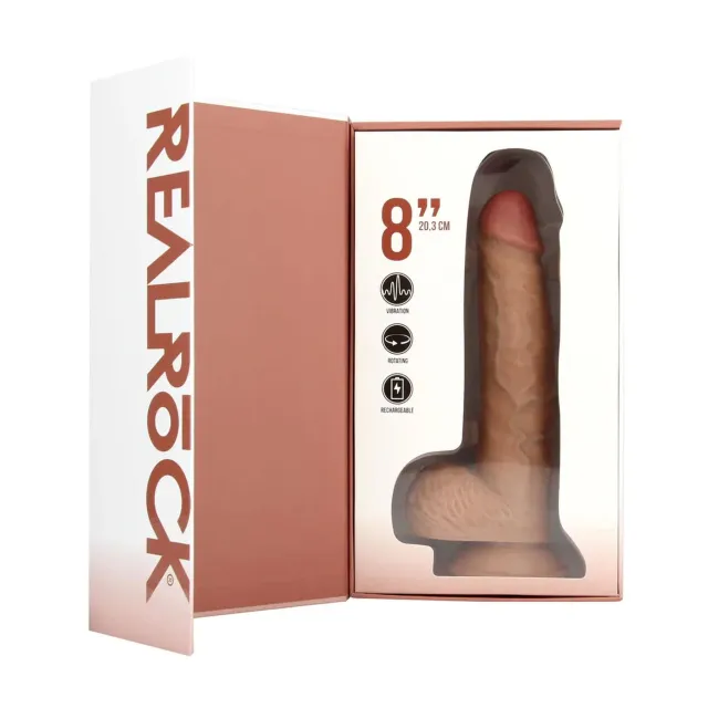 Вібратор RealRock Rotating Straight Cock with Balls 8", 20.5 см (тілесний)