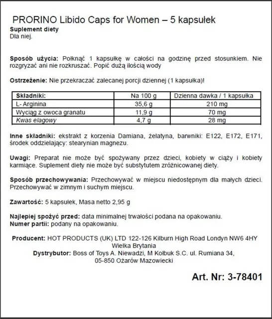 Капсулы для женщин Hot Prorino, 5 шт