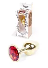 B - Series HeavyFun Jewellery Gold Plug - Metalowy korek analny z kryształem, Czerwony, 7 cm, S