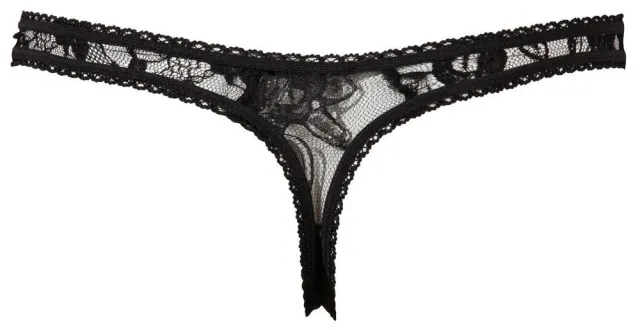Трусики-стринги Cottelli Collection Crotchless String, M (чнрный)