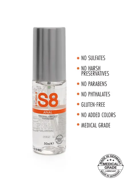 Stimul8 S8 Anal Lube Natural - Lubrykant na bazie wody, Bezzapachowy, 50 ml