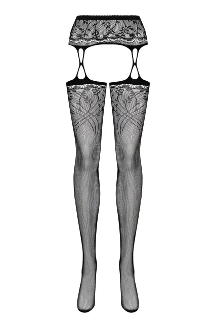 Чулки с поясом Obsessive S206, S/M/L (черный)