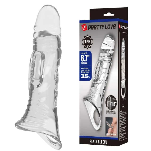 Pretty Love Penis Sleeve 8.7" Extender - Nakładka na penisa, Przezroczysty, 22 cm