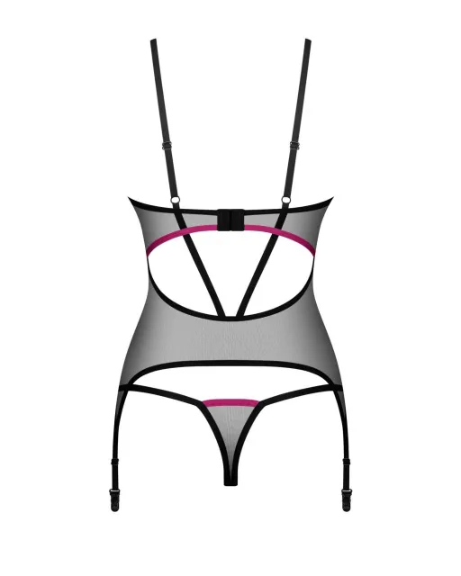 Комплект корсет і стринги Obsessive Novenes, XS/S (чорний)