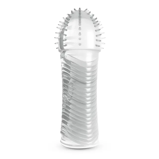 Crushious Ribbed Penis Sleeve - Nakładka na penisa, Przezroczysty, 15.5 cm