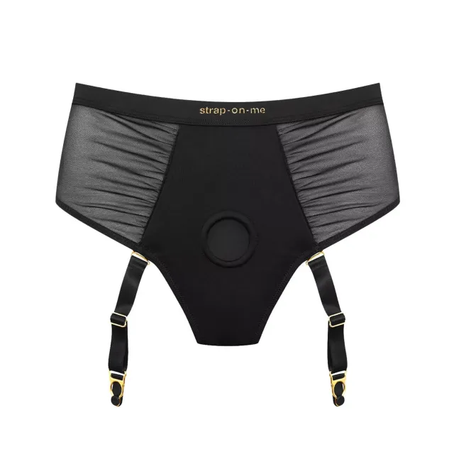 Трусики с подвязками для чулок Strap-on-me Idylle, M (черный)