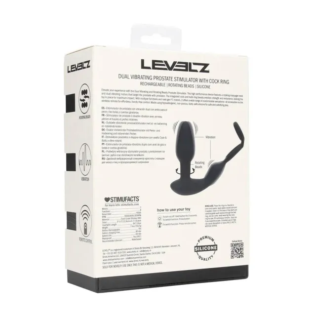 Стимулятор простаты Levelz Dual Vibrating Remote Rotating Beads, 17.3 см (черный)