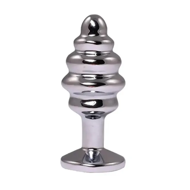 Fantasy Silver Ribbed Butt Plug M - Korek analny, Biały, 8 cm, M
