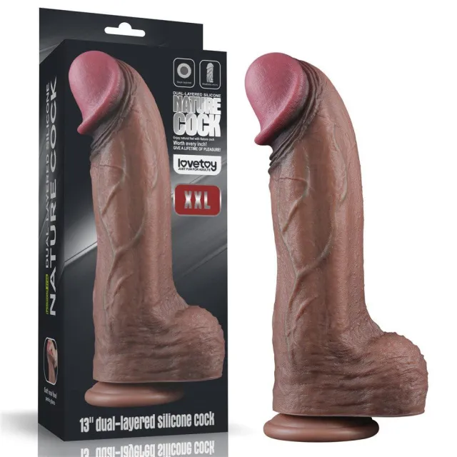 Фаллоимитатор Love Toy 13" двухслойный силиконовый, 33 см (коричневый)
