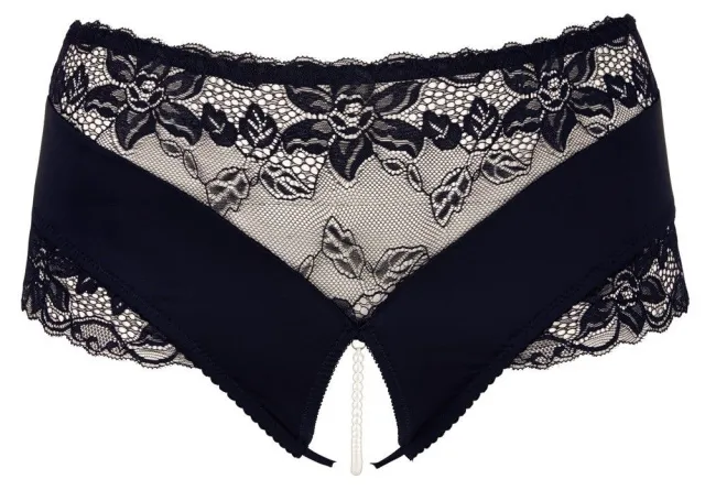 Трусики Cottelli Curves с открытым шаговым швом и бусинами, 4XL (черный)