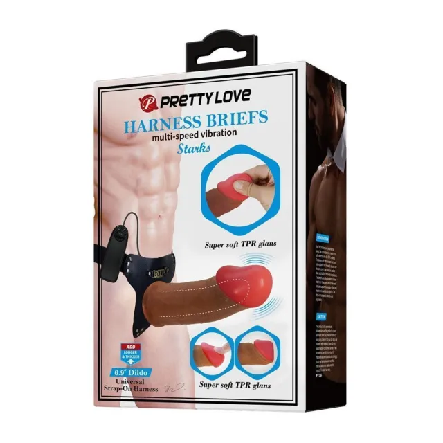 Страпон Pretty Love Harness Briefs Micheal, 17,5 см (коричневий)