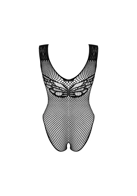 Боди Obsessive B134 из черной сетки с открытым шаговым швом, S/M/L (черный)