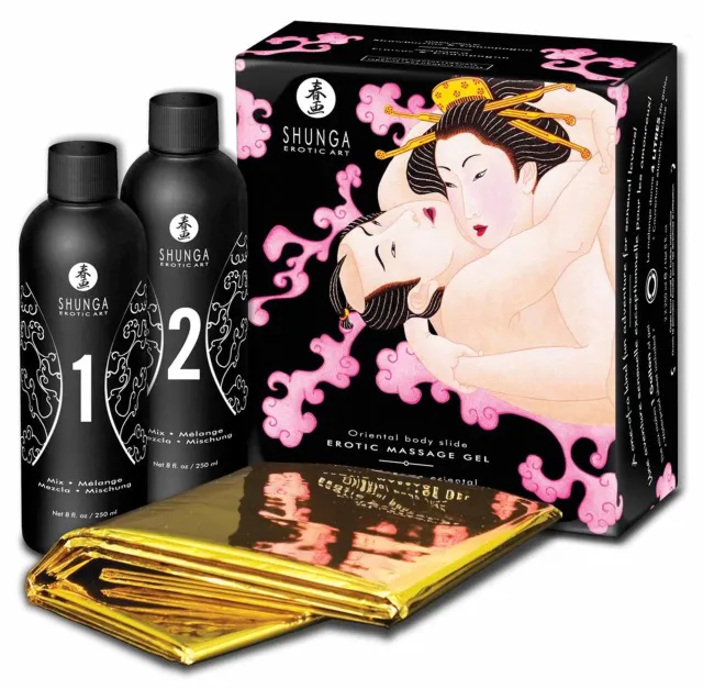 Shunga Body-to-Body Strawberry & Champagne - Zestaw do masażu, Przezroczysty, Szampan truskawkowy, 250 ml