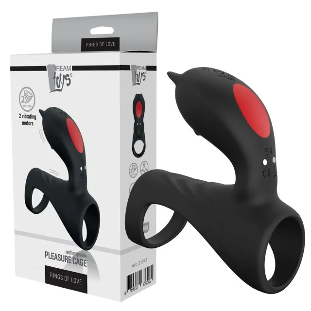 Dream Toys Pleasure Cage - Pierścień wibracyjny, Czarny, 8.7 cm