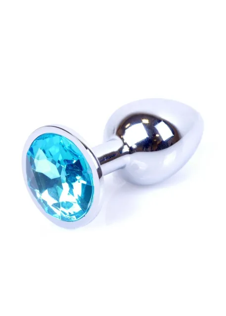 Металлическая анальная пробка с кристаллом Boss Jewellery Silver Plug Dark, 7 см (голубой)