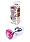 Металева анальна пробка з кристалом Boss Jewellery, 7х2.7 см (фуксія)